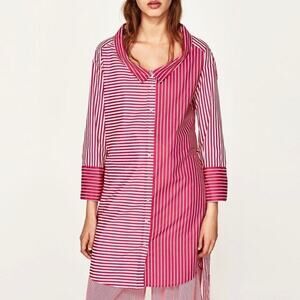 Zara Mixed Pink Stripe Shirt Dress Size Large